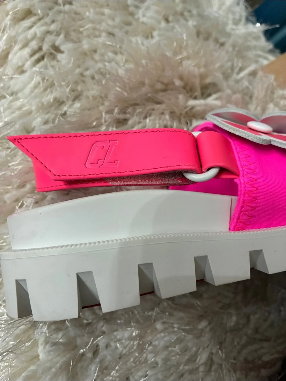 Christian Louboutin Kids Hot Pink and White Floral Sandals